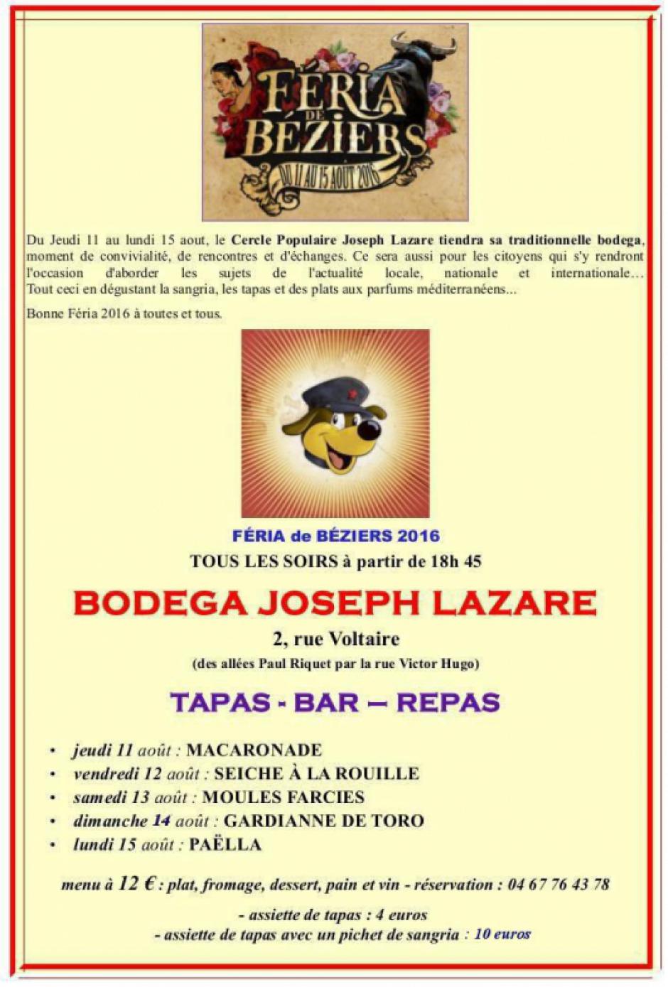 Béziers - du 11 au 15 août : Féria - Les RDV de la bodega Joseph Lazare.