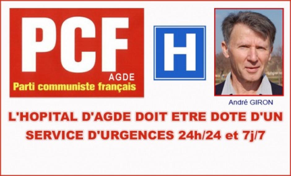 AGDE- L'HOPITAL D'AGDE DOIT ETRE DOTE D'UN SERVICE D'URGENCES 24h/24 et 7j/7