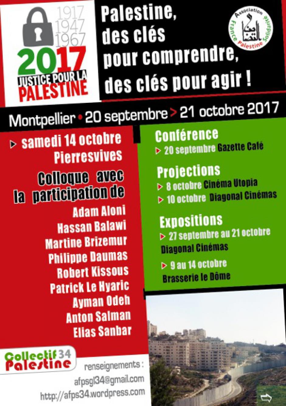 Montpellier - Auditorium Pierresvives (conseil départemental) : Colloque justice pour la Palestine - de la Déclaration Balfour à aujourd'hui, une tragédie coloniale.